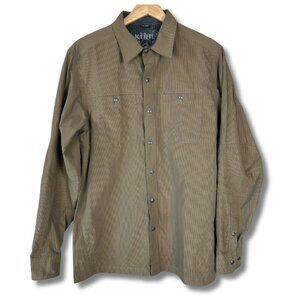 Kuhl Mens Small Shirt Eluxur Long Sleeve Hiking Outdoor Trail Camping Tan Brown